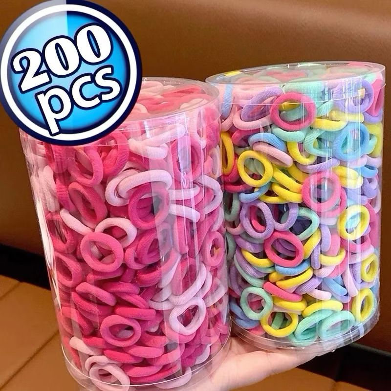 200pc KARET RAMBUT ANAK KEMASAN POUCH Warna warni ikat rambut khusus anak anak