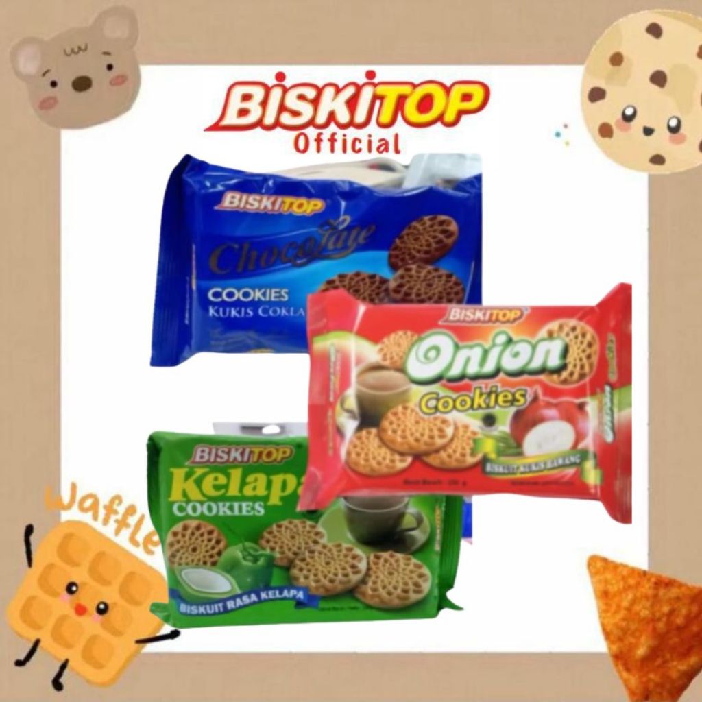 

BISKITOP OFFICIAL - COOKIES 12 310g Biskuit Kue Kering Anak Murah Meriah Dewasa Enak Renyah Biscuit Rasa Bawang Kelapa