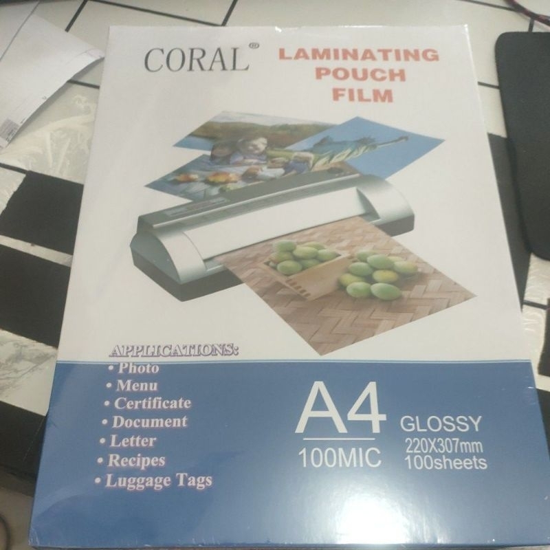 

Coral laminating pouch film A4,pelastik laminating ukuran A4 ,100 mic,,bisa cek video bentuk plastiknya
