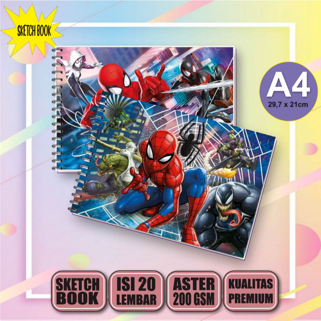 

Sketchbook Spiderman A4, Buku Gambar Vertikal Jilid Spiral 20 Lembar/40 Halaman Tebal 200