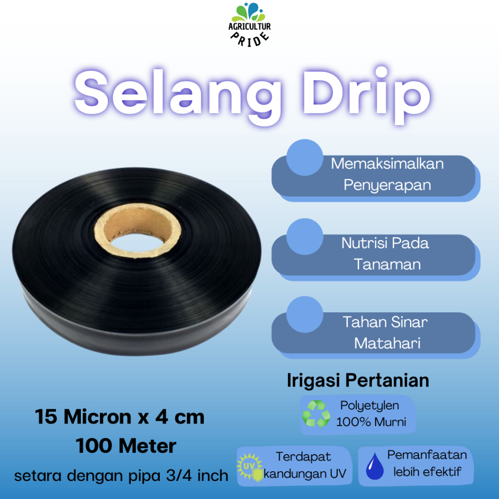 Selang Drip Irigasi 15 Mikron 100 Meter – Efisien untuk Sistem Irigasi Tetes Pertanian