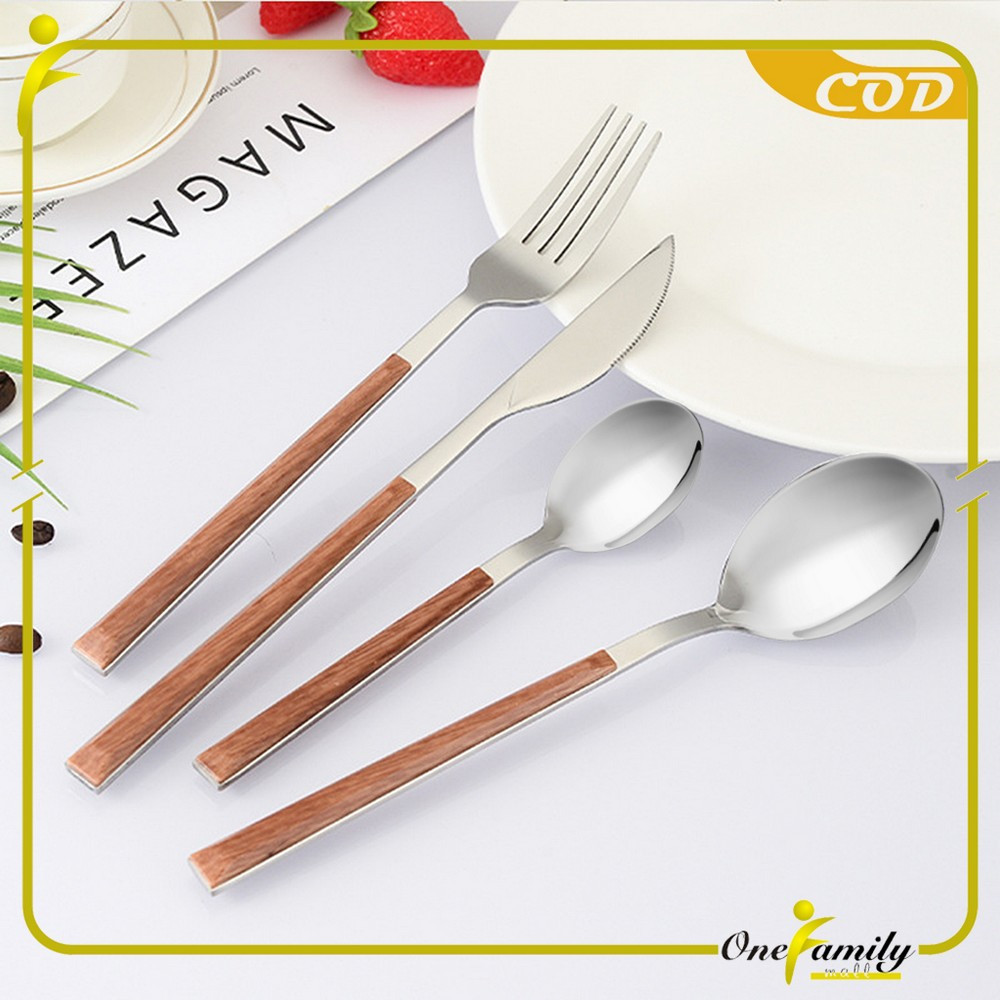 ONE-C1166 Sendok Garpu Stainless Steel Korea Handle Kayu / Alat Makan Sendok Garpu Gagang Kayu Wood 