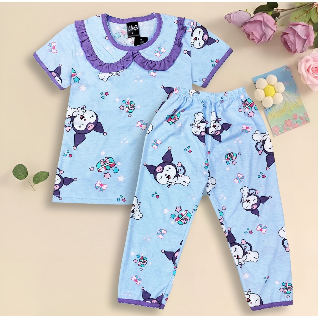 V3 / We3 Setelan Stelan Tangan Pendek Celana Panjang Piyama Tidur Baju Anak Perempuan Gambar Printin