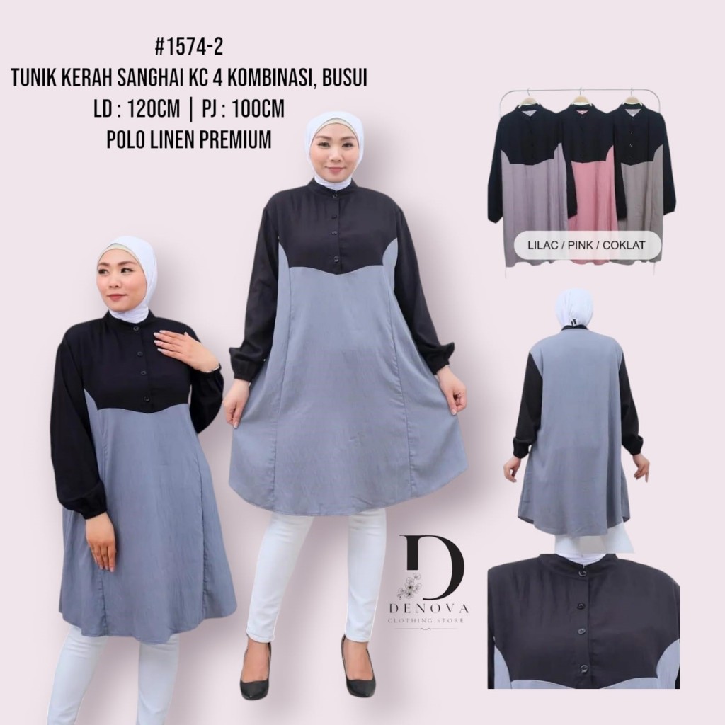 [ FASHION GEMINI ] TUNIK KERAH SHANGHAI KANCING DEPAN 4 AKTIF KOMBINASI WARNA TERBARU