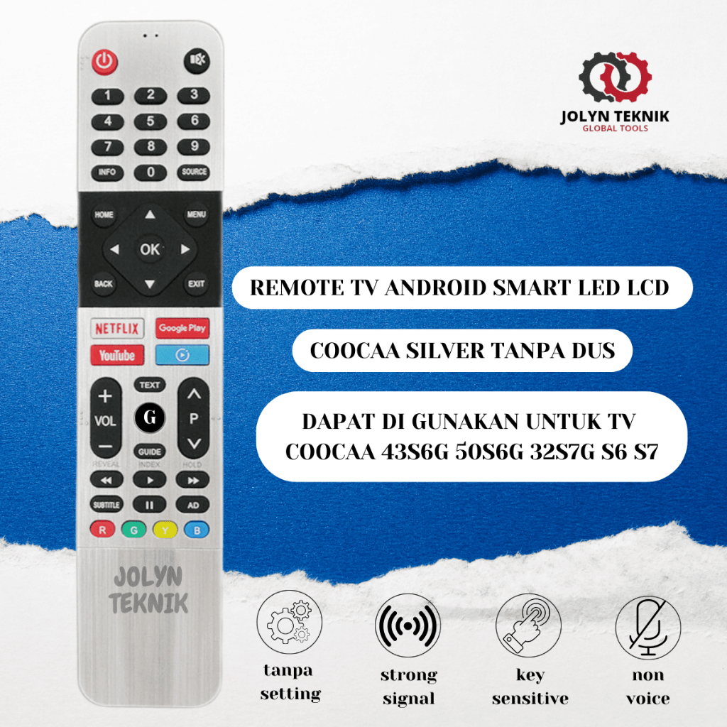 REMOTE ANDROID TV COOCAA SILVER TANPA DUS LED LCD 43S6G 50S6G