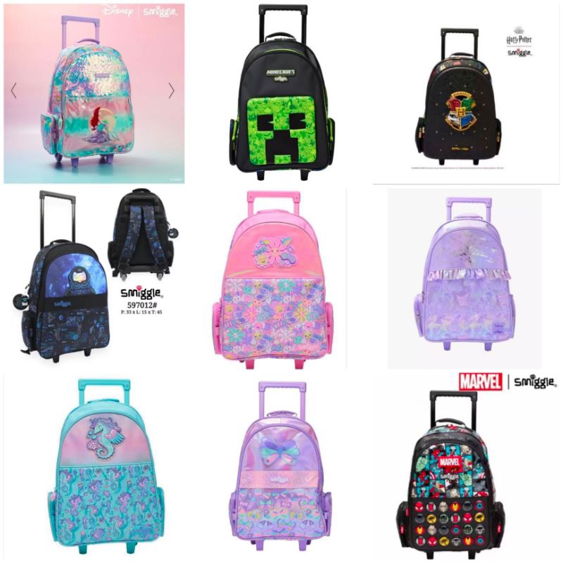 Tas Smiggle Ariel, Minecraft, Astronaut, Virtual Game, Flutter, Bs Flower Trolley  Backpack 2 in 1/ 