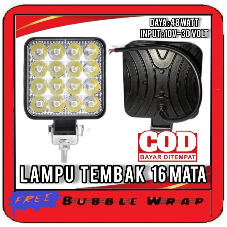 Lampu Tembak Sorot LED 16 MATA Kotak 12V - 24V Untuk Mobil Truk Bus