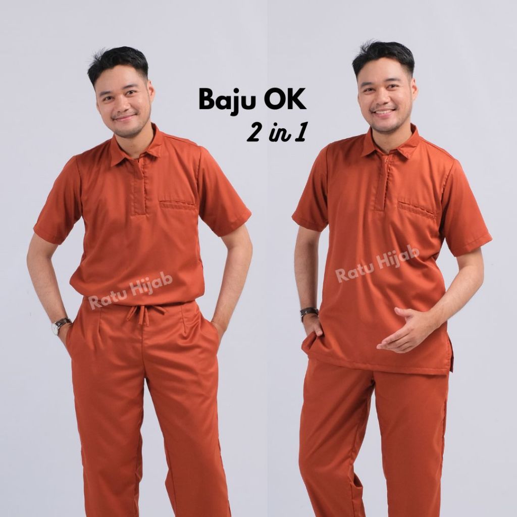 Baju Jaga OK Resleting KERAH KEMEJA Lengan PENDEK Pakaian Dokter Petugas medis Perawat Unisex