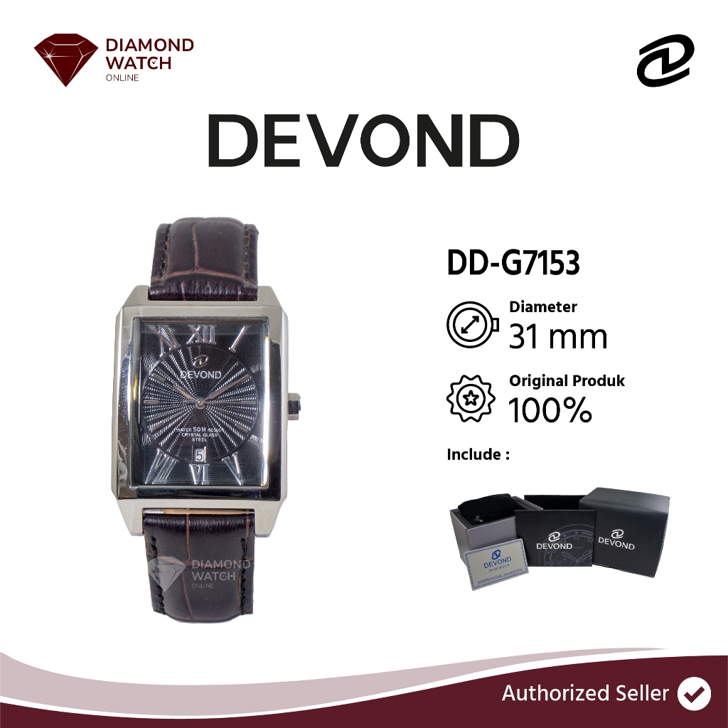 Devond Crystal Glass 31 mm Dial Black Strap kulit DD-G7153