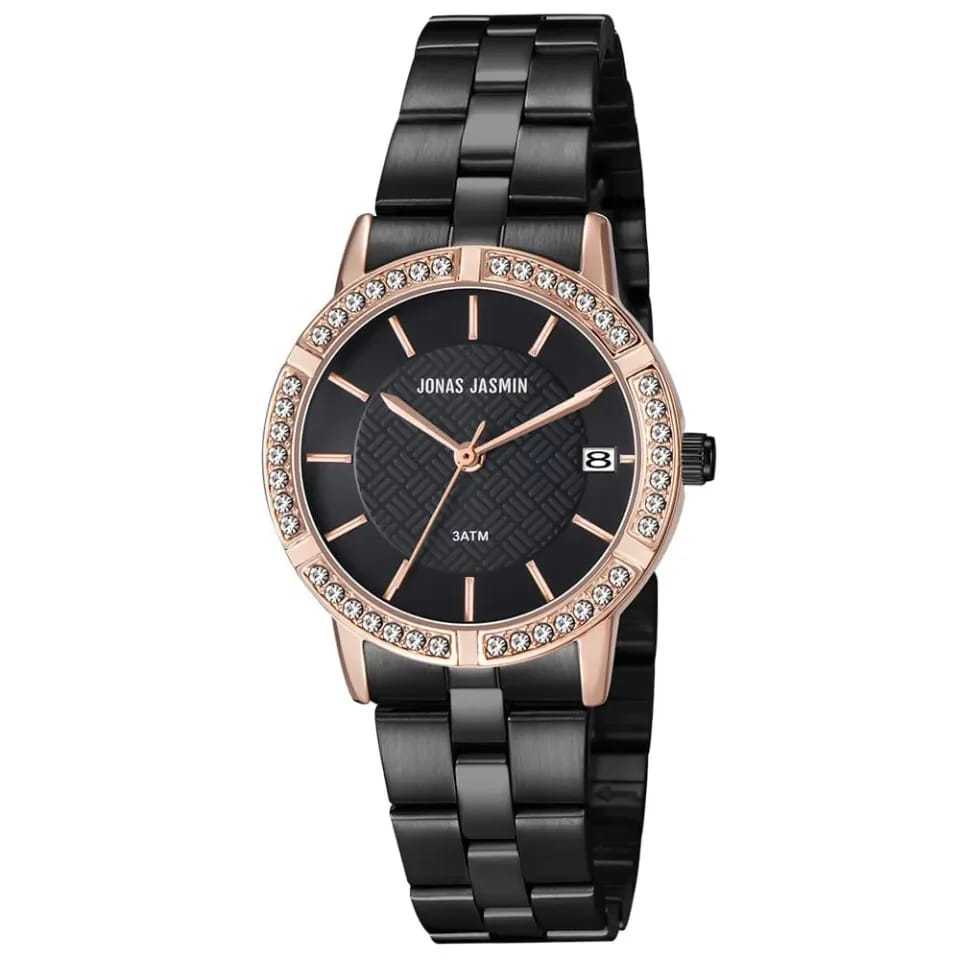 Jam tangan wanita Jonas Jasmin black rosegold permata rantai stainless - jam tangan cewek fashion