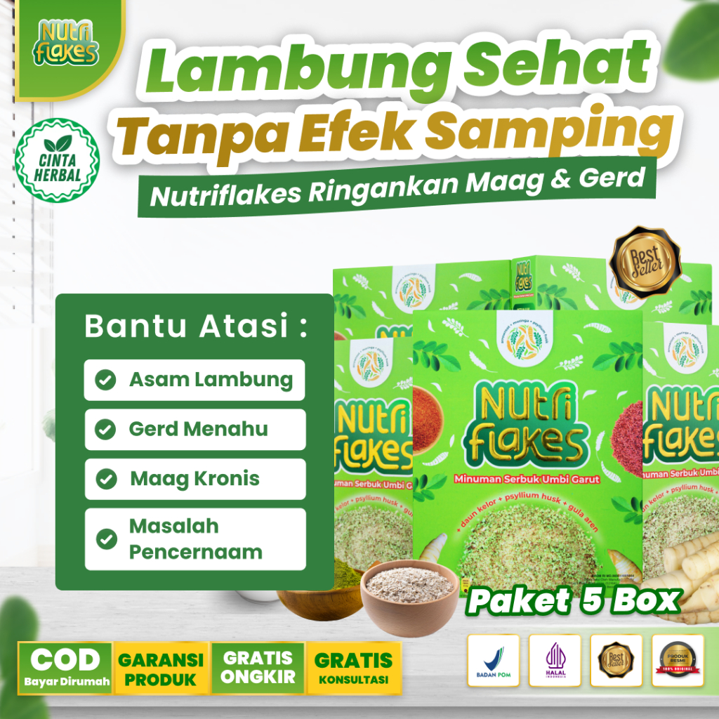 

Nutriflakes 5 Box - Sereal Umbi Garut Untuk Diet, Terapi Alami Asam Lambung Gerd Maag Halal MUI