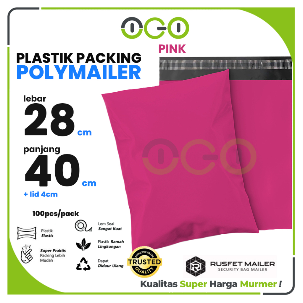 

Polymailer Amplop Pink 28cm X 40cm Polos Solid Color Plastik Packing Online shop Harga Per-Pack