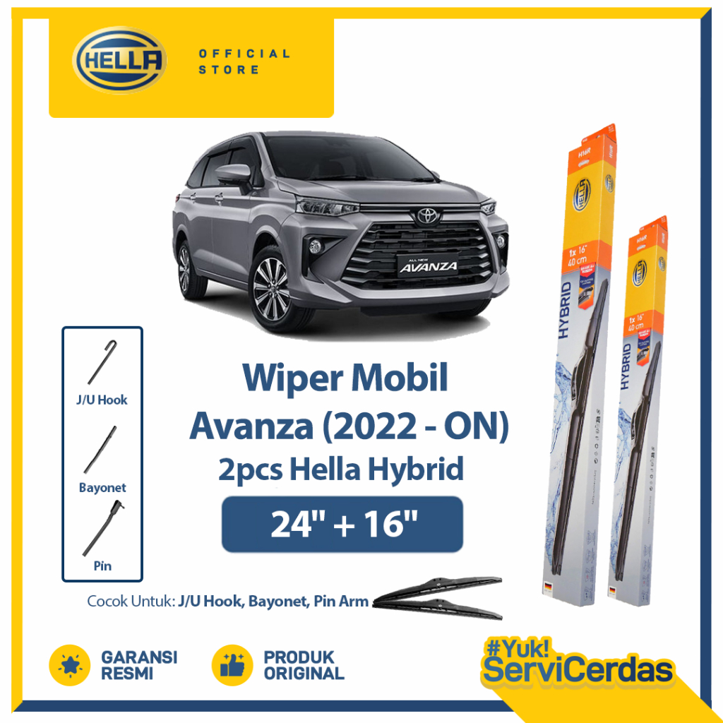 Wiper Mobil TOYOTA Avanza 2022 - On 24” + 16” (2pcs) - HELLA Hybrid