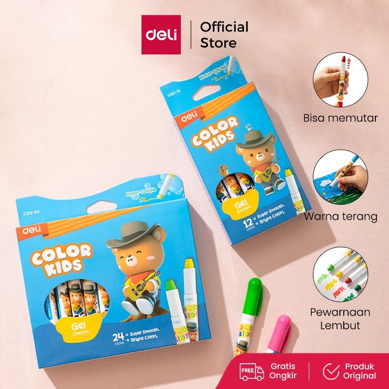 

Deli Gel Crayon / Krayon 12 24 Warna Tidak Mengotori Tangan Bersertifikat Aman EC211