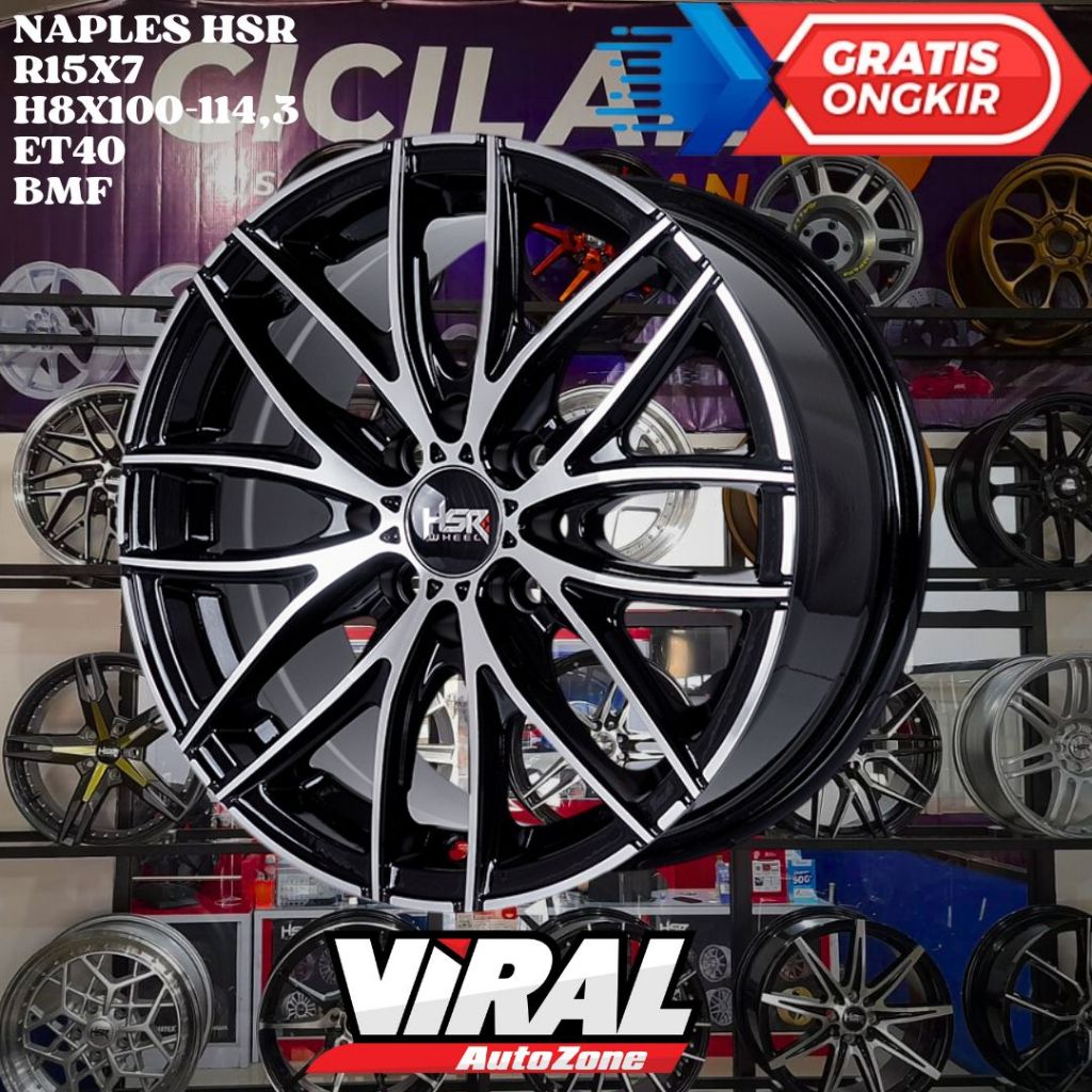 Velg Mobil Ring 15 HSR NAPLES R15 LEBAR 7 LOBANG BAUT 4 ET40 BLACK POLISH