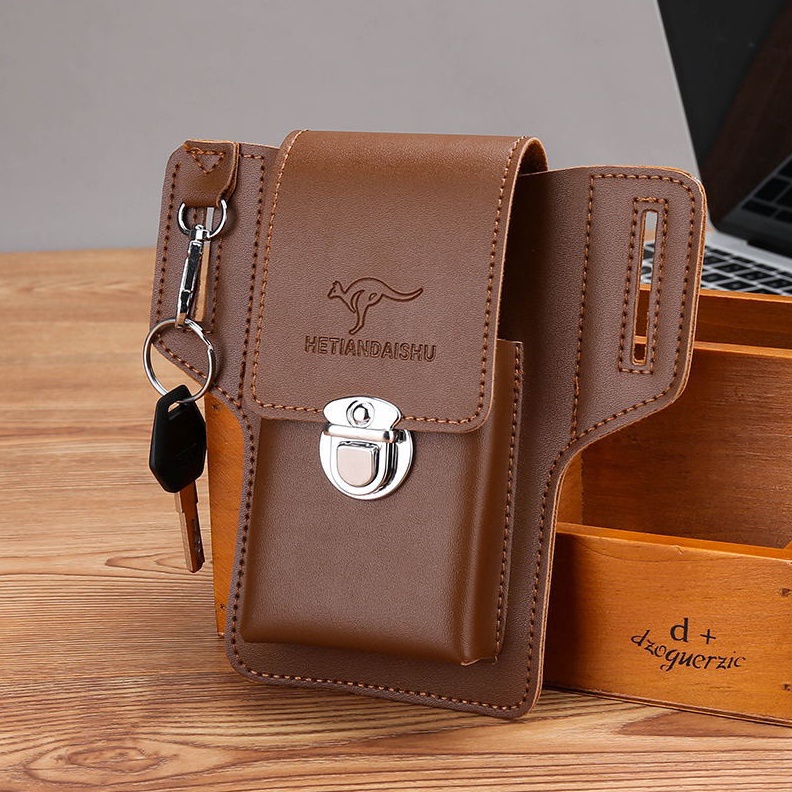 KODE S55H Tas Pinggang Kulit Pria Tas Hp Cowok 7211