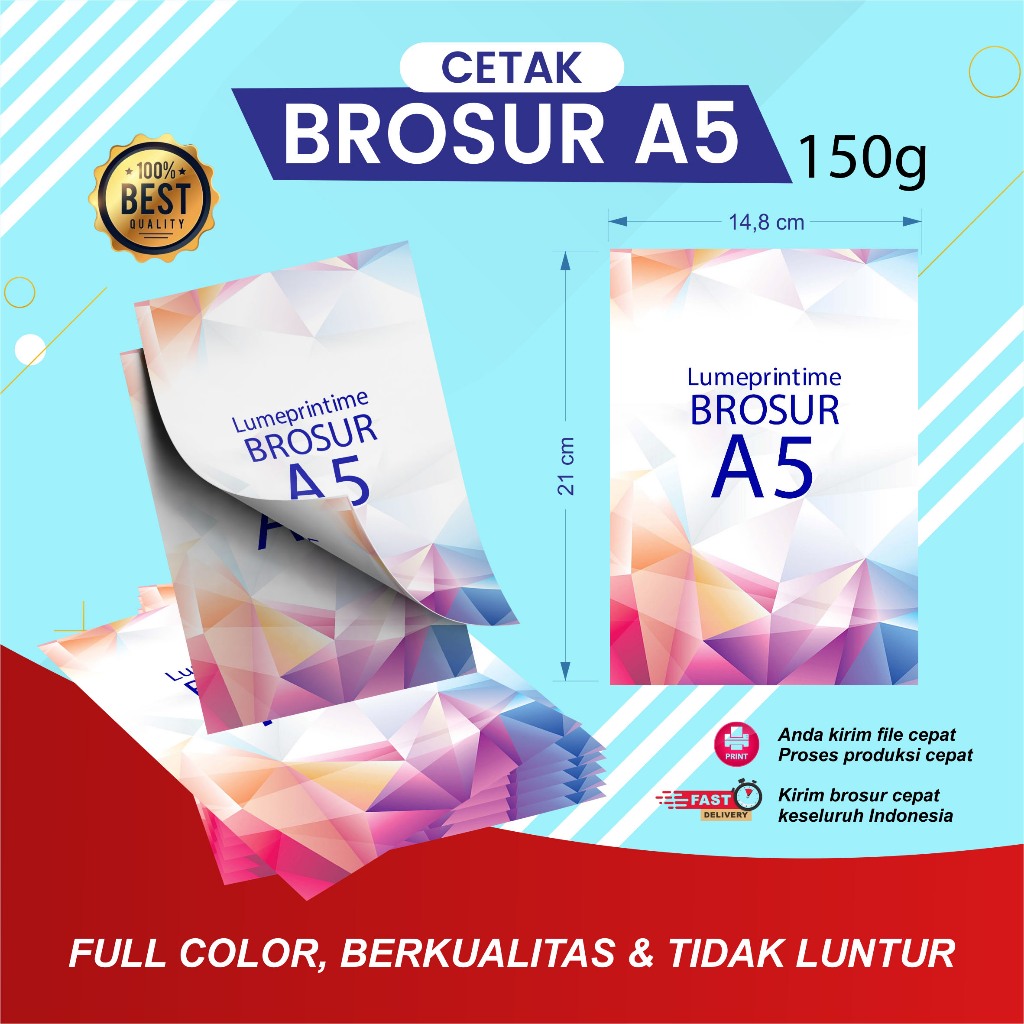 

Cetak Brosur ukuran A5 14.8 cm x 21 cm Art Paper rim 150 gsm | Termurah dan Terbaik