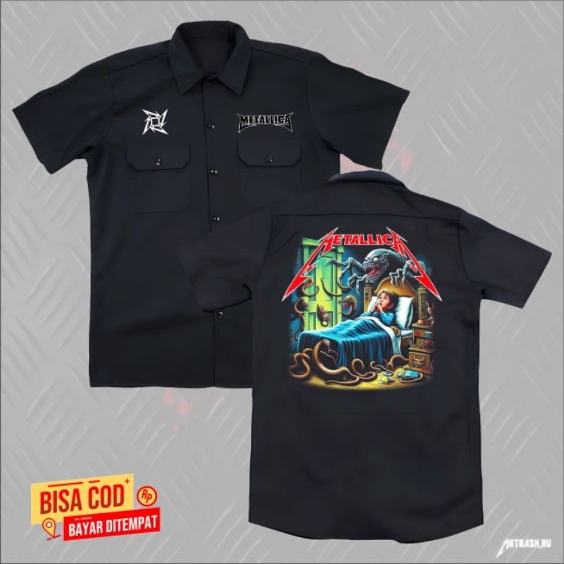 kemeja pendek hitam band METALLICA terbaru original distro | kemeja WORKSHIRT metal underground META