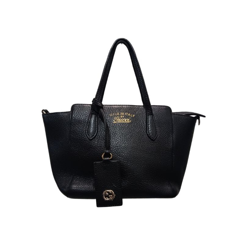 Preloved Tas Wanita Gucci Black Leather Handbag Slingbag Tali Panjang Medium