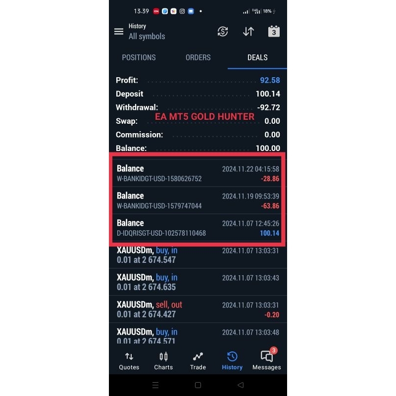 ROBOT TRADING PREMIUM EA MT5 GOLD HUNTER SHARING PROFIT
