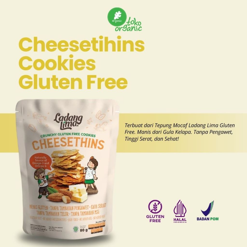 

Ladang Lima Cheesethins Cookies Crispy Gluten Free (80gr) Cookies Gluten Free rasa Keju, Cookies Crispy, Kue Bebas Gluten, Kue Kering Sehat