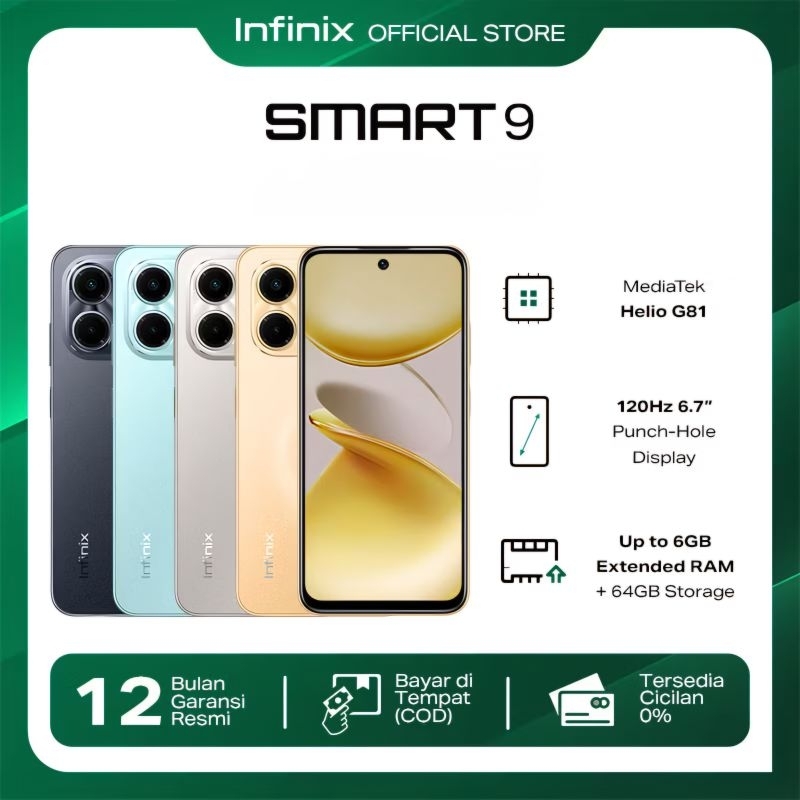 INFINIX SMART 9 RAM 8GB (4+4GB) ROM 64GB/128GB ORIGINAL GARANSI RESMI