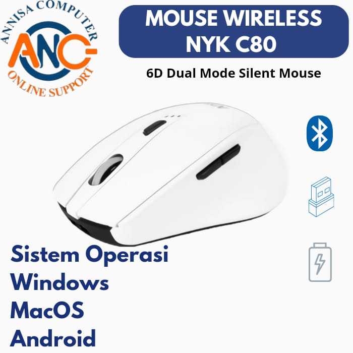Mouse wireless NYK C80/Bluetooth/ USB / Tanpa kabel / Murah - putih hitam