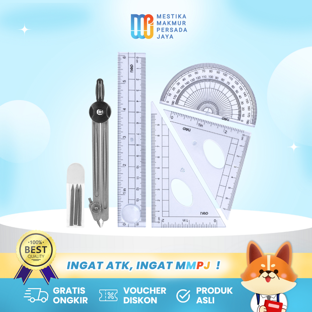 

Deli Jangka Penggaris Set Isi 6 Pcs Ruler Set Squares