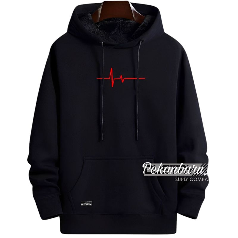 Pekanbaru_Cloth Sweater Hoodie Standar Distro Terlaris Cotton Flecee||Hoodie Black Detak Jantung Rea