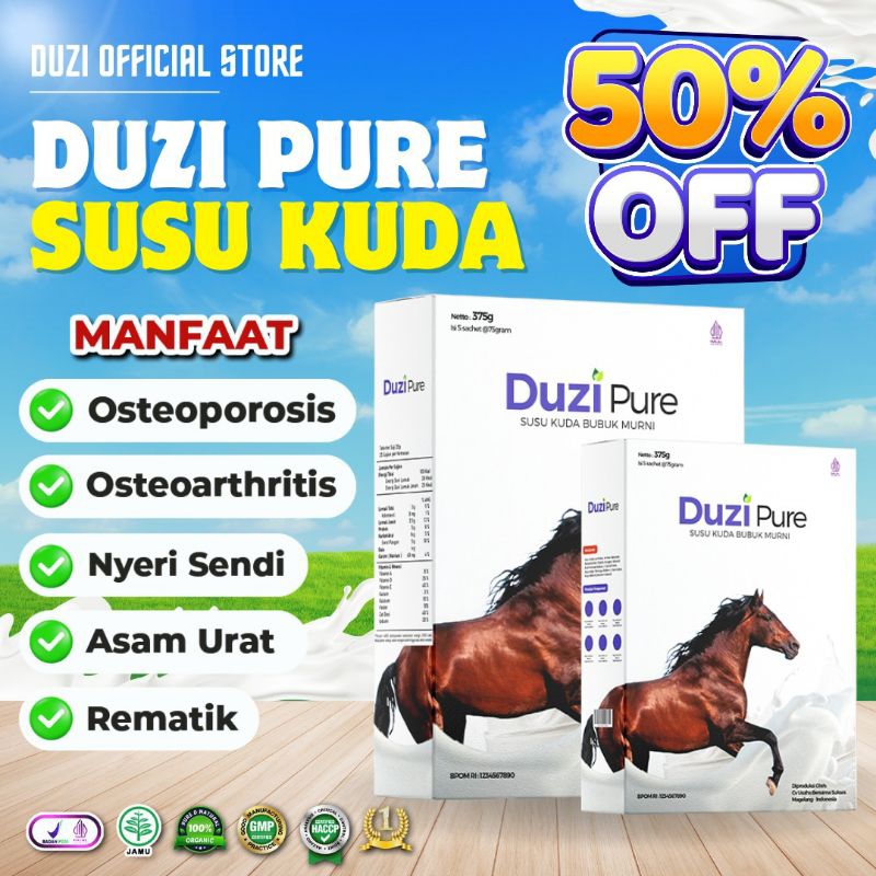 

100% ORIGINAL Duzi Pure Susu Kuda Liar Lombok Atasi Sesak Nafas Asam Urat Masalah Tulang dan Sendi Bubuk Herbal 200gr