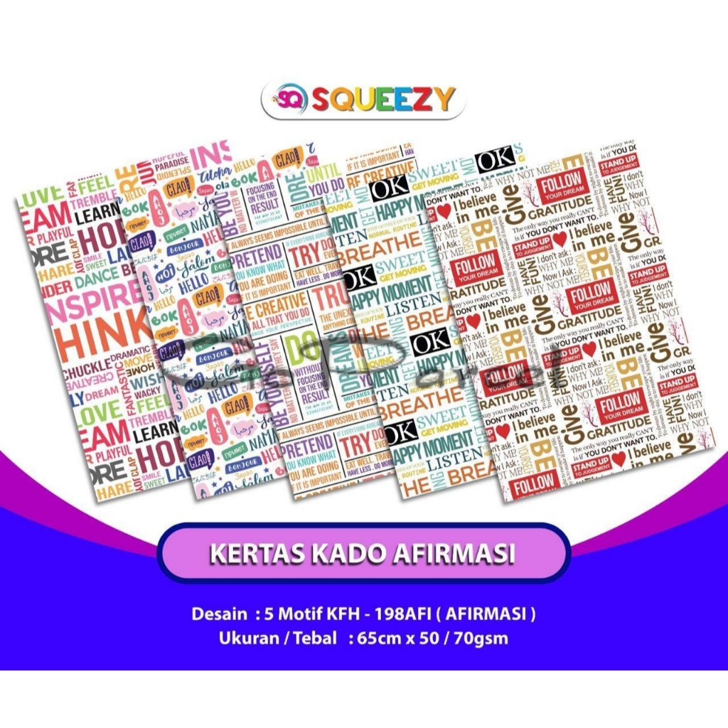 

( 5 Lembar ) AFIRMASI SQ - KERTAS KADO DOFF / GIFT WRAPPING PAPER HEART FOLLOW YOUR DREAM