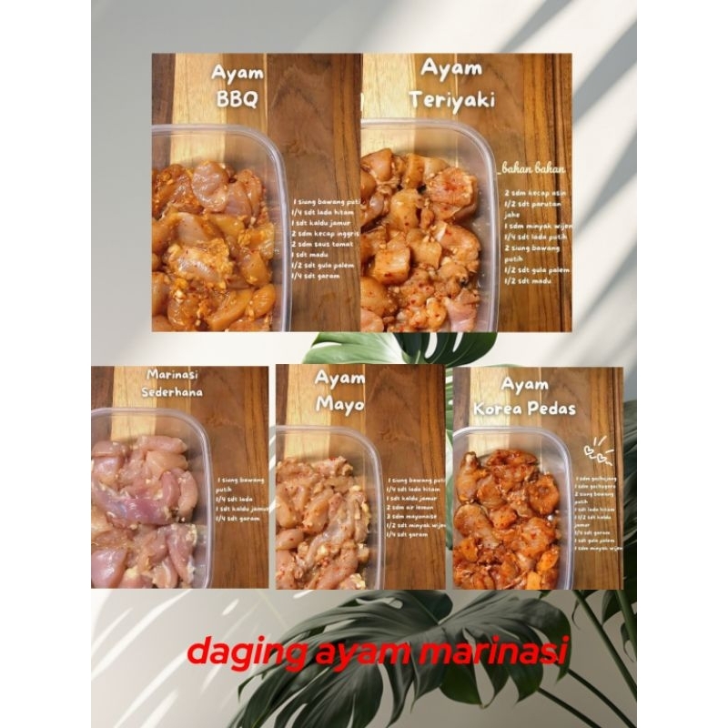 

Slice marinasi Dada Ayam filet BBQ / Triyaki / Mayo / Sederhana / Korea Pedas - Ayam marinasi 500 grm