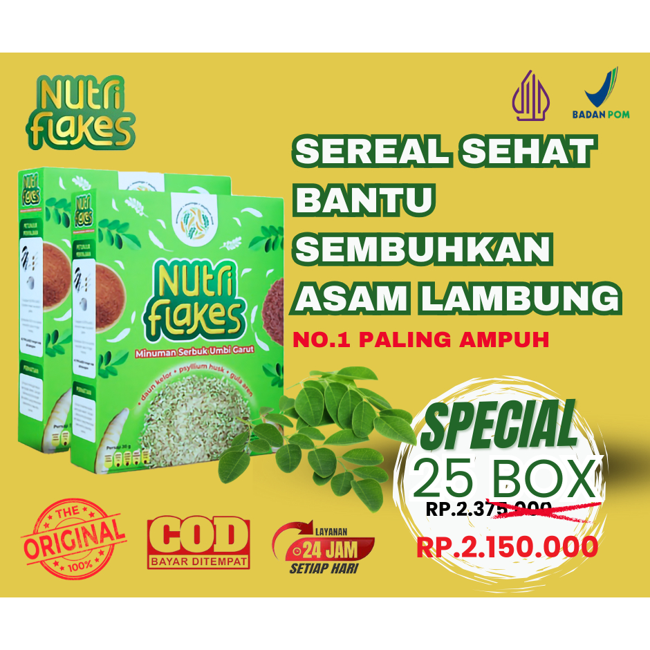 

Nutriflakes Asam Lambung - 25 Box Sereal Umbi Garut Ampuh Atasi Asam Lambung Original - Sarapan Sehat