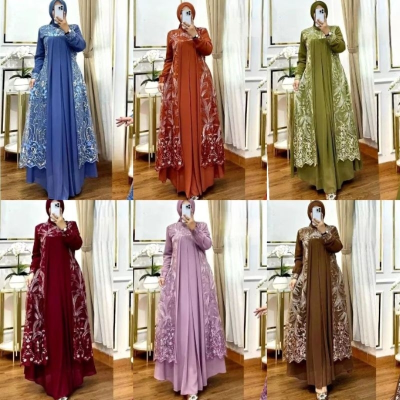 ELZIA DRESS - BAJU DRESS GAMIS BUSUI BRUKAT BROKAT PESTA KONDANGAN ARISAN NIKAHAN LEBARAN WANITA MUS