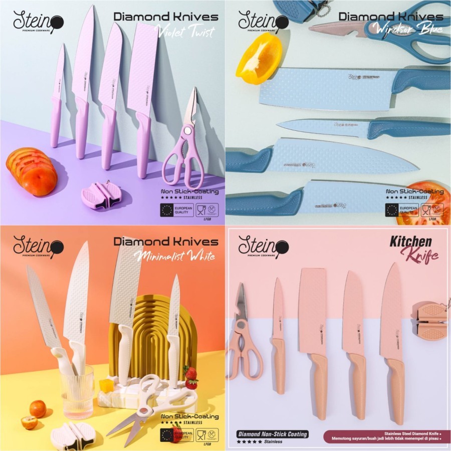 Stein Steincookware Pisau Diamond Knife Set 6 in 1 Pisau Dapur Set / Terbaru Set Amour Love Alat Mas