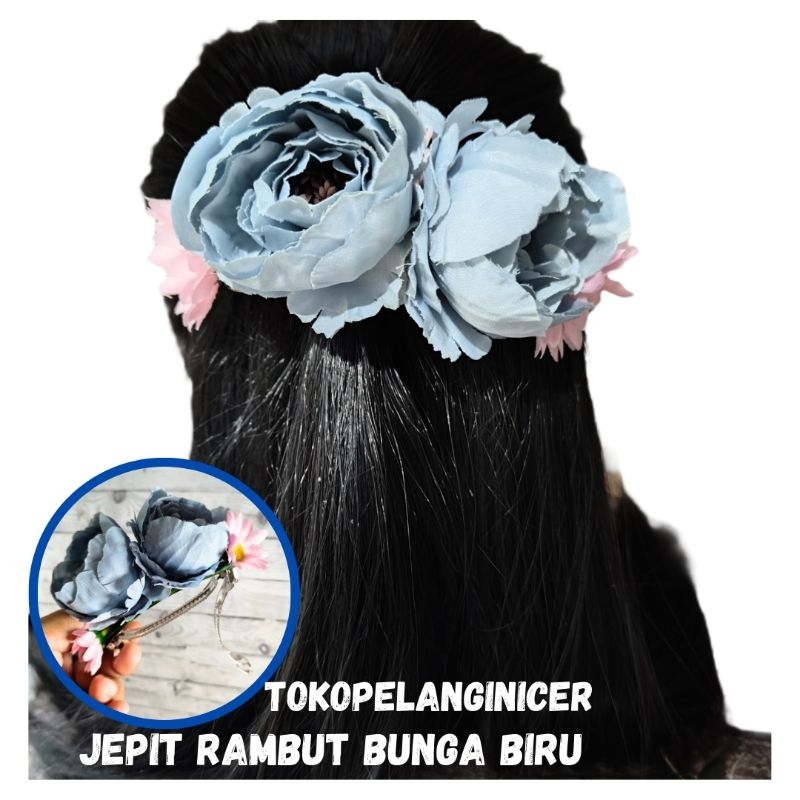 Jepit Rambut Korea Bunga Biru Denim- Kep Rambut Jepit bunga blue peony -Kep Jepitan Hiasan Rambut Pe