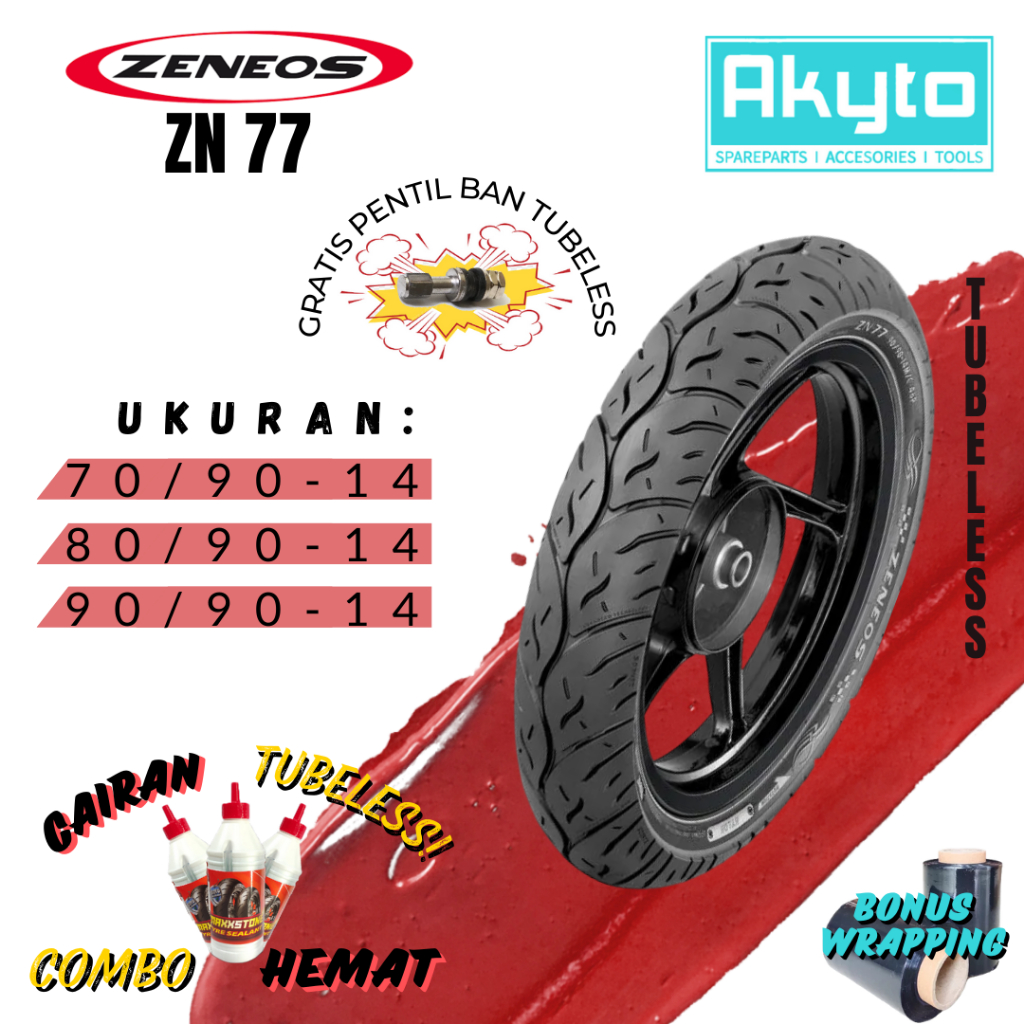 BAN ZENEOS ZN 77 RING 14 / BAN TUBELESS R14 FREE PENTIL + WRAPPING / BAN MOTOR MATIC METIK LEXI ADV 
