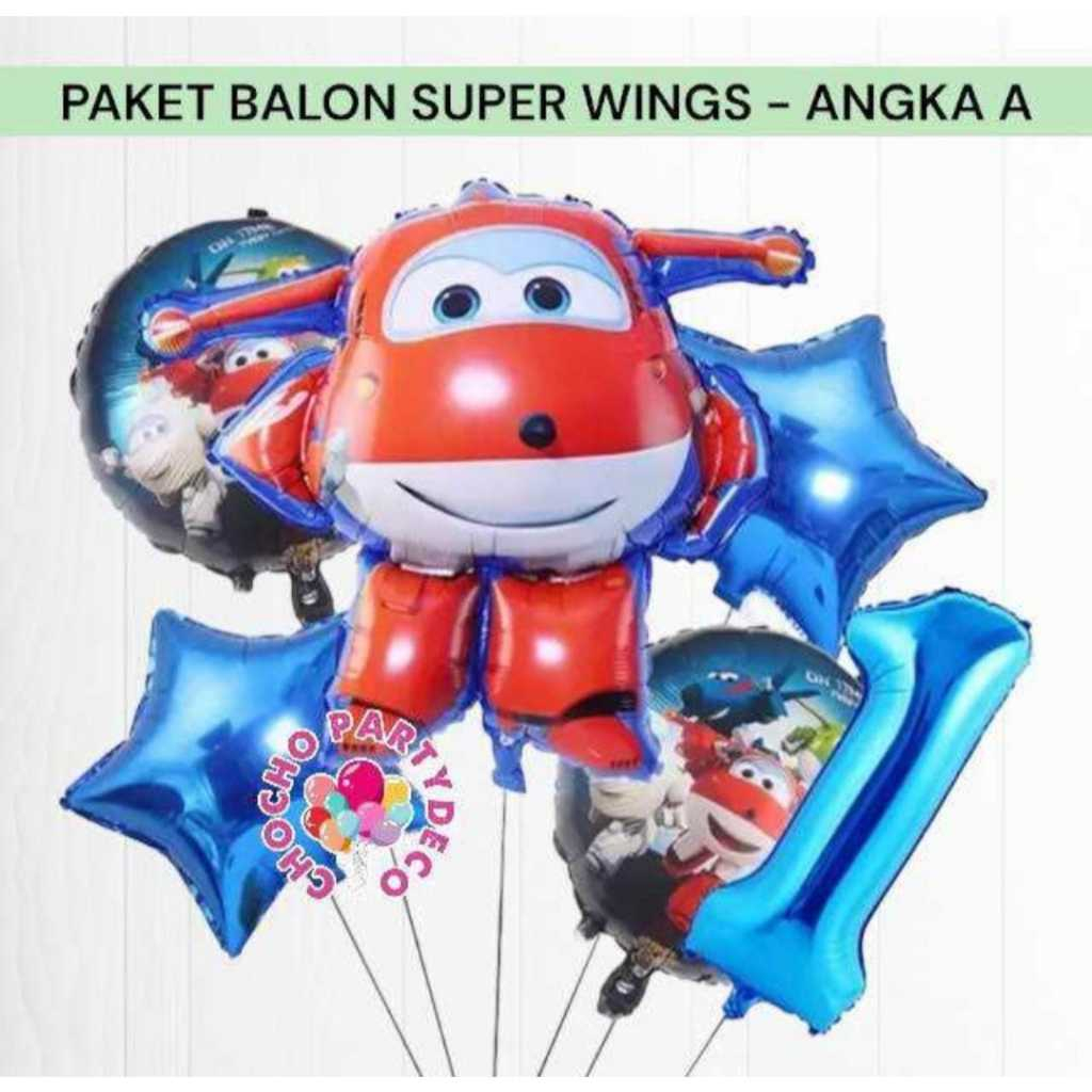 Paket Balon SUPERWINGS Angka A / Dekorasi Ulang Tahun Superwings Jett Chase Jerome Sky Donnie