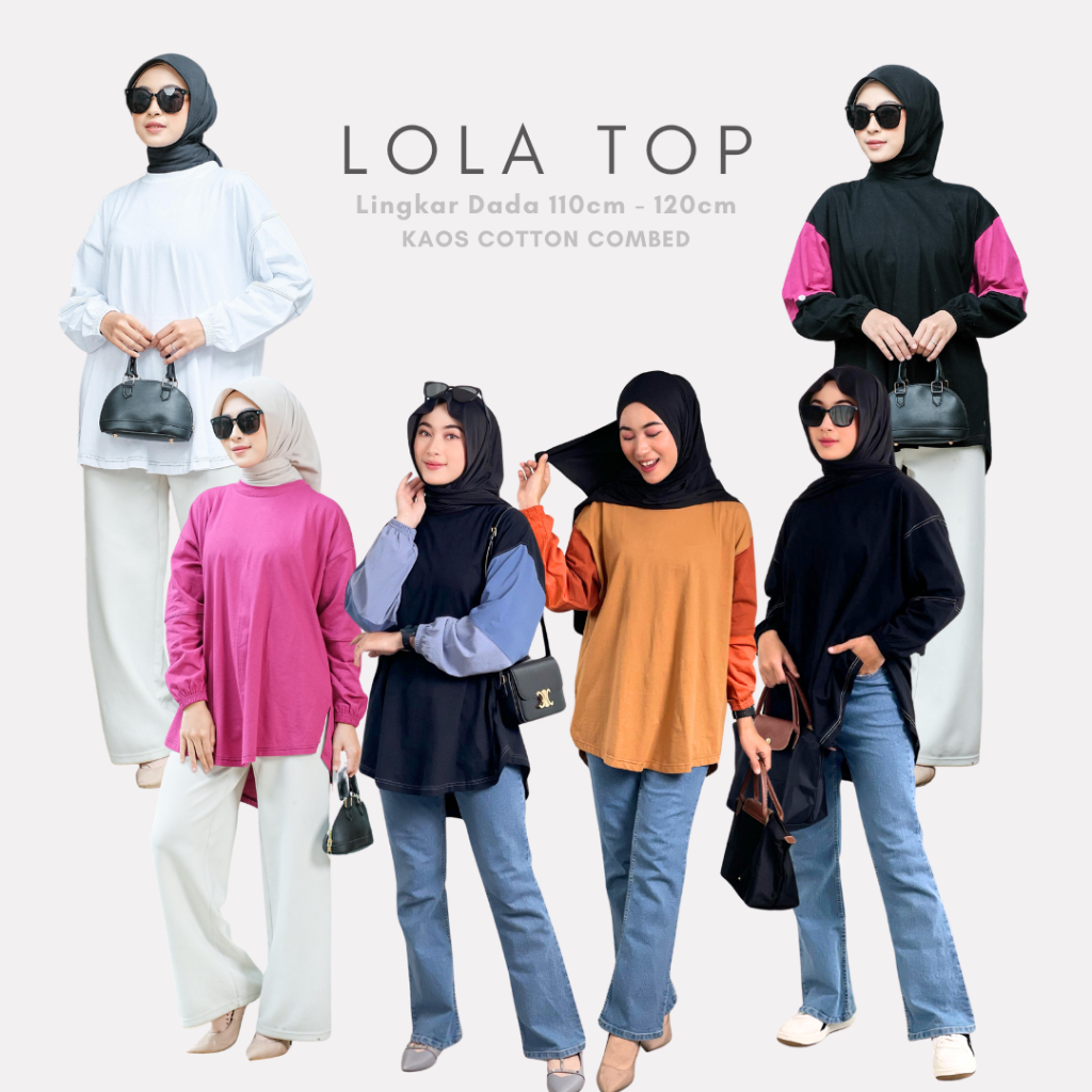 Lola Top Kaos Oversize Wanita Oval by KANAKA Lengan Panjang Katun Combed Cotton