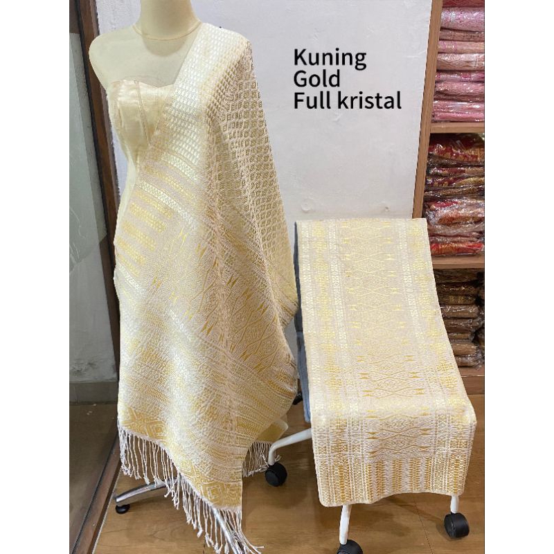 Songket Medan Tumtuman Pengantin Nuansa Warna Gold Silver Full Kristal Tenun Asli Tanpa Sambungan