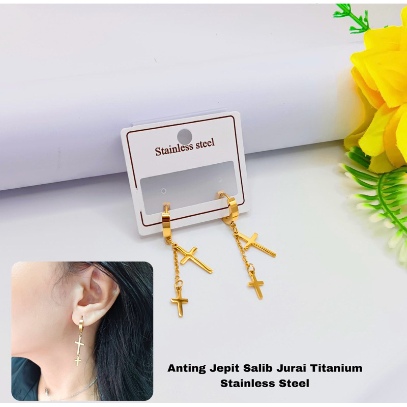 Anting salib jurai Titanium Anting wanita
