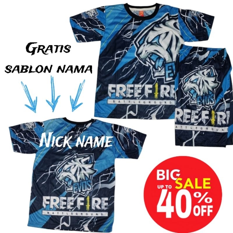 setelan baju gaming evos printing/baju evos anak 2-12 thn/baju freefire evos