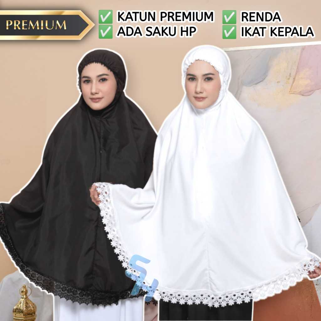 Hijab Kerudung Bergo Haji Umroh Bahan Katun Premium Instan Jumbo Jilbab Bersaku Renda Saku Lokal Put