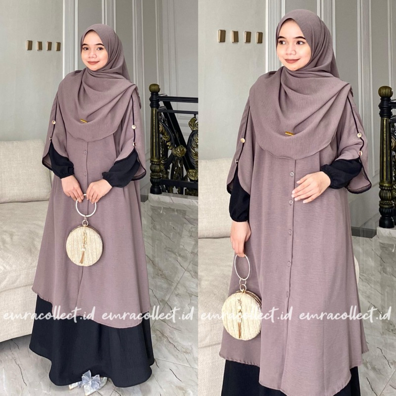 Unik Setelan Rok One Set Rok Tunik SyarI Full Kancing Set Rok Tunik Malaya Burgundy Set Pashmina