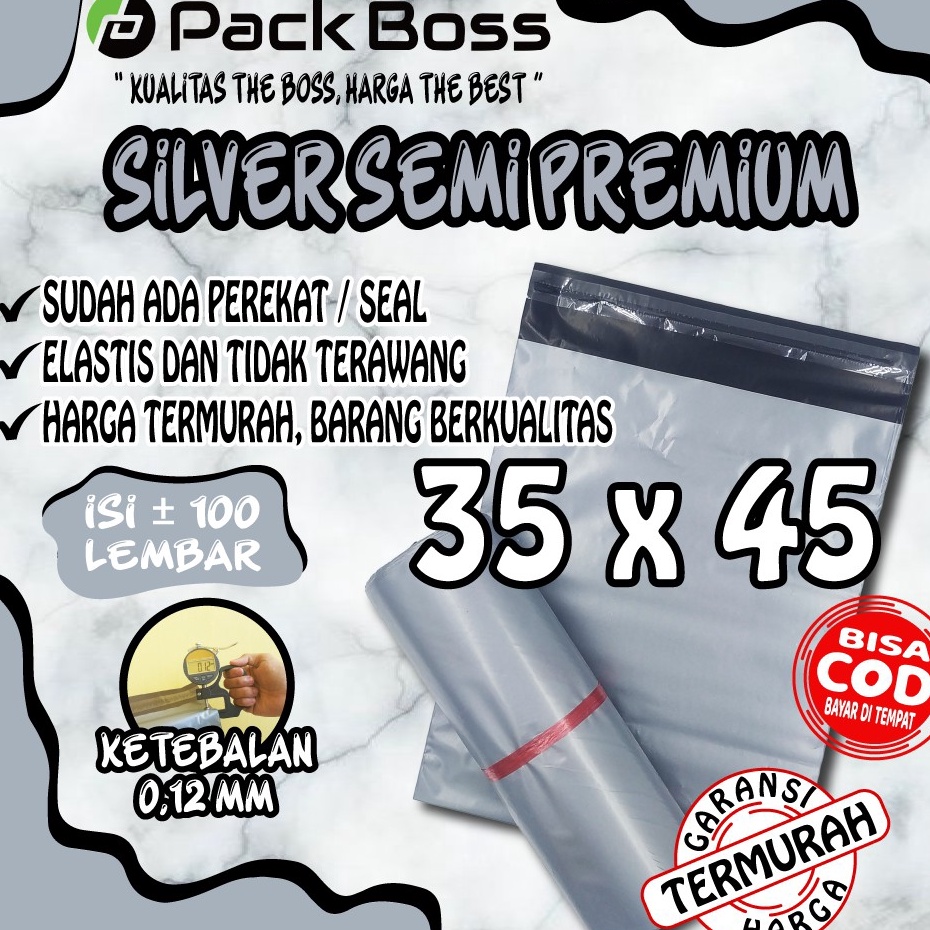 

rp Ready 35x45 SILVER SEMI PREMIUM POLYMAILER PACKAGING ONLINE ADA PEREKAT Y83