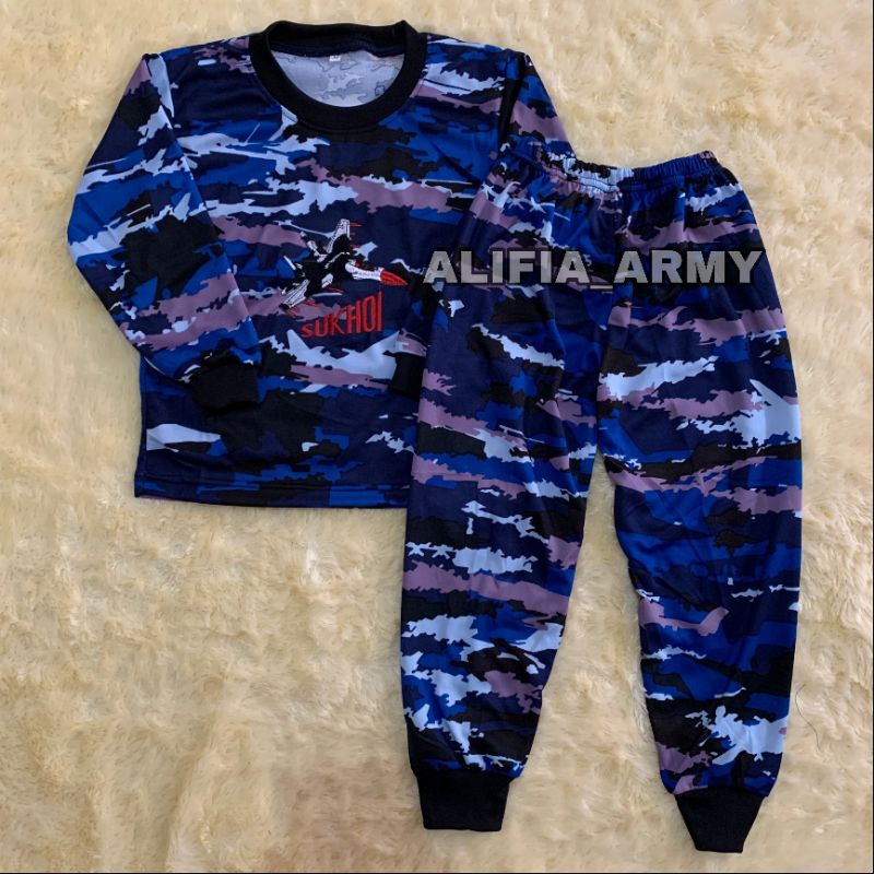 SETELAN KAOS ANAK LENGAN PANJANG LORENG TNI AU - BAJU SETELAN ANAK UNISEX KIDS ARMY BORDIR