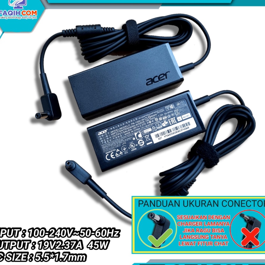 FG2 Adaptor Charger Orinal Acer Aspire 3 A31541 19V237A 45W x 17mm