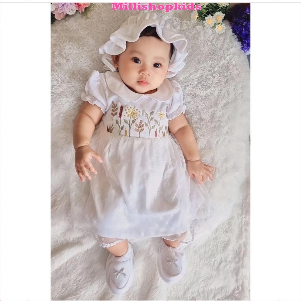 KODE F95G MILLI BOHO Dress Bayi Bordir Pita Akikah Tile Bunga Boho Flowers Saranghae Rebecca Perempu
