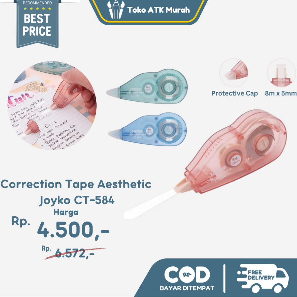 

Correction Tape Joyko CT-584 Tipe-X Pita Koreksi Transparant Aesthetic Pastel