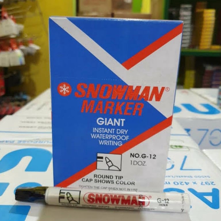 

KODE I58G Spidol Permanent MARKER SNOWMAN G12 12 PCS HITAM